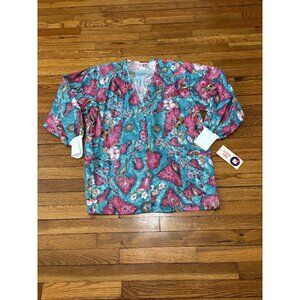 Vintage GALS Scrub Time Womens Scrub Top Shirt Snap Button Long Sleeve NWT NOS